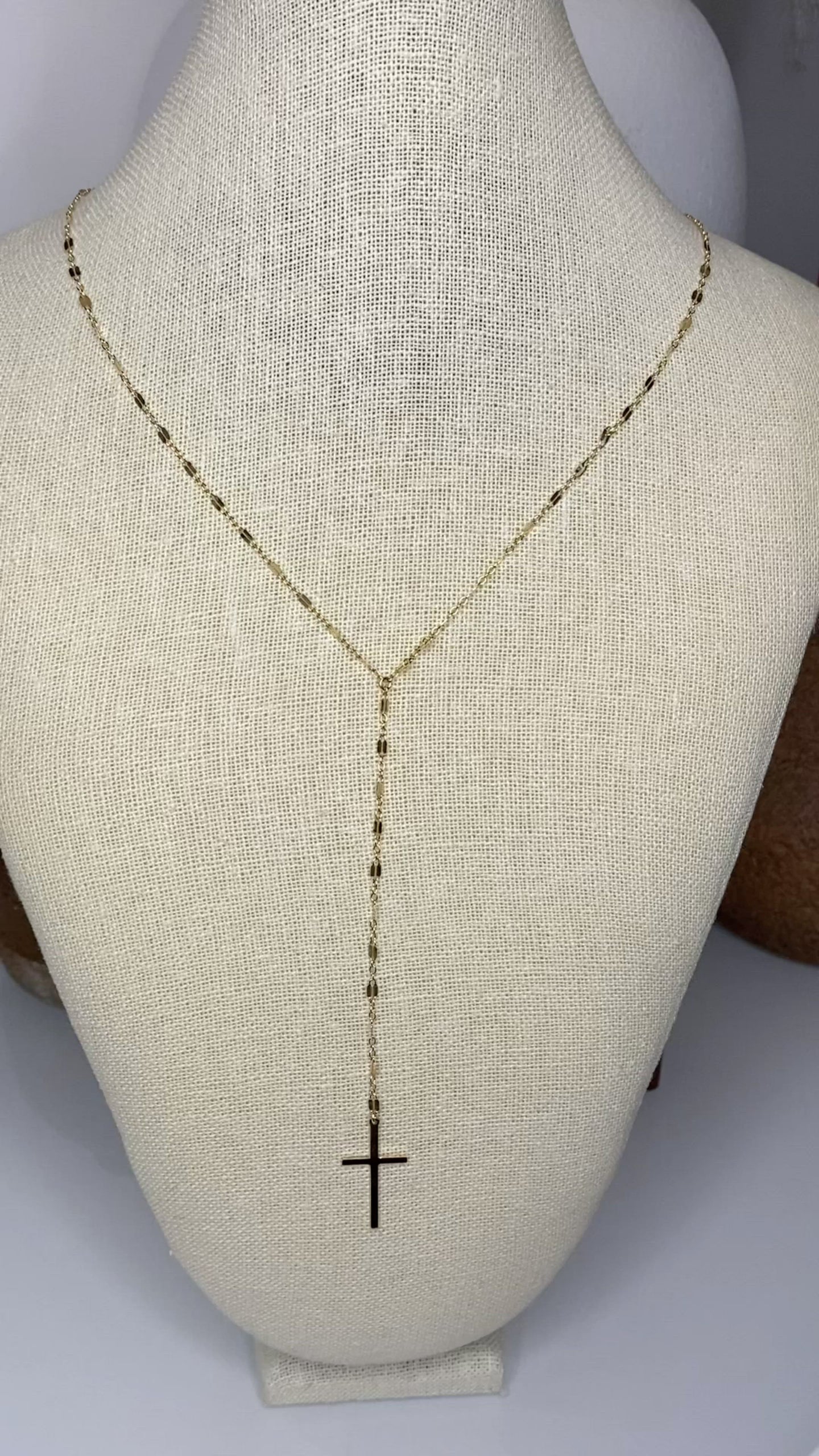 Cross Lariat Necklace | Convertible Gold Filled Reflective Bar Chain